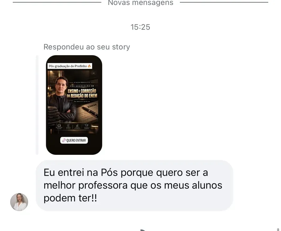 Mensagem de @prof.danielebisso: eu entrei na pós porque quero ser a melhor professora que os meus alunos podem ter