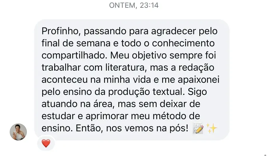 Mensagem de Lissara Kaiuane: sigo atuando na área sem deixar de estudar e aprimorar meu método de ensino, nos vemos na pós