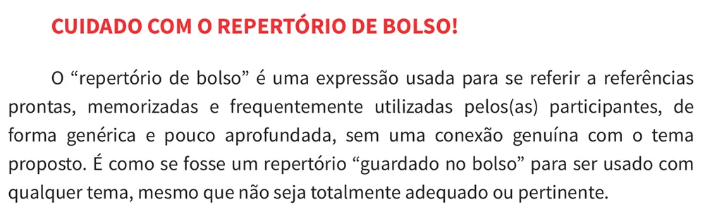 Trecho da cartilha: Cuidado com o repertório de bolso