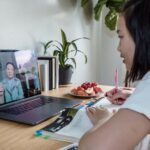 a girl attending an online class